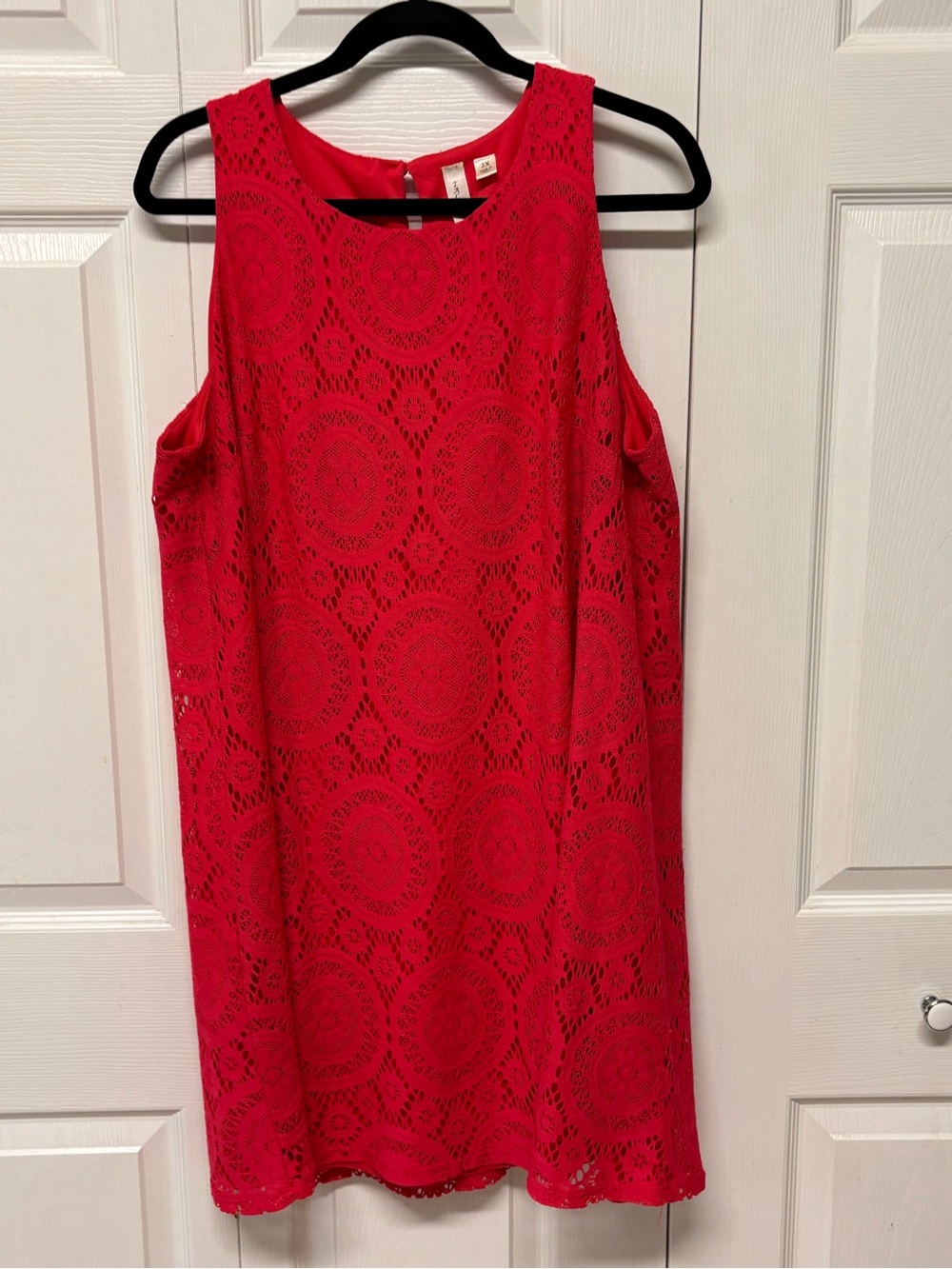 Tacera Red Sleeveless Lace Shift Dress